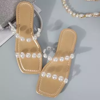 Модная обувь больших размеров, сандалии с жемчугом, женские весенне-летние, новые дышащие и удобные пляжные сандалии на плоской подошве 36 золотой