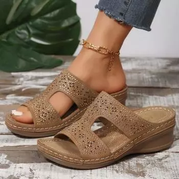 Модная обувь больших размеров, шлепанцы и босоножки на платформе с высоким каблуком, женские тапочки со стразами, водонепроницаемые 36 верблюд
