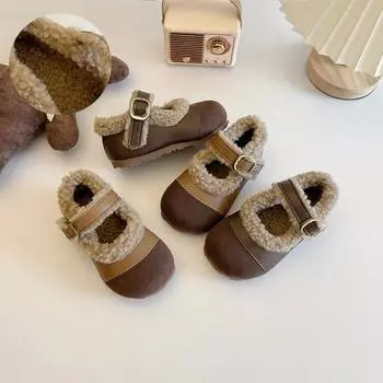 Модная обувь для девочек, универсальная модная новая детская обувь, бархатная удобная обувь для принцессы, легкая хлопковая обувь в стиле ретро, изысканные кроссовки для девочек 21insole13.0cm коричневый