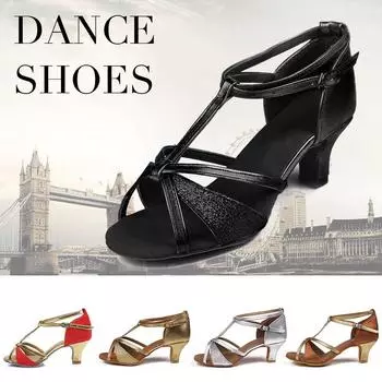 Модная обувь для латинских танцев для девочек и женских танцевальных вечеринок, вальс, джаз, Нескользящая дышащая танцевальная обувь для латиноамериканских танцев на каблуке 7 см 34 чёрный