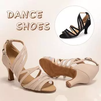 Модная обувь для латинских танцев, женская танцевальная обувь для латинского вальса, домашняя танцевальная обувь, высота каблука 7 см 34 чёрный