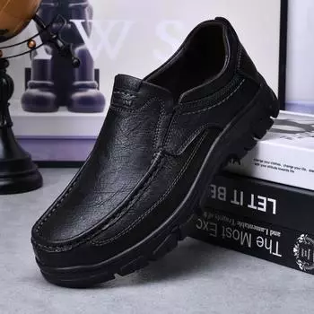 Модная обувь для мужчин 2024 года, новые повседневные лоферы из натуральной кожи с мягкой резиной, деловые, деловые, весна-осень, роскошные мягкие туфли для вождения 6.5 чёрный