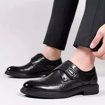 Модная обувь для мужчин броги свадебные туфли лоферы стильные джентльменские туфли с острым носком и пряжкой на ремне мужские Zapatos Hombre 6.5 чёрный