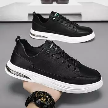 Модная обувь для мужчин на открытом воздухе Трендовые черные кожаные повседневные туфли на плоской подошве Обувь для скейтборда Мужские кроссовки для отдыха на улице 7