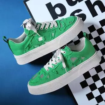 Модная обувь для мужчин. Повседневные парусиновые кроссовки с толстой подошвой. Удобная дизайнерская обувь. Износостойкая спортивная обувь из вулканизированной ткани. Туфли на платформе. 39 зелёный