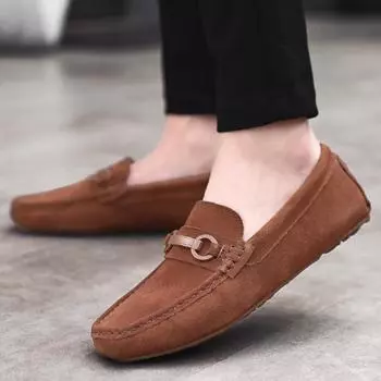 Модная обувь для офиса из замши и кожи, мужские мокасины с ручной прошивкой, сверхлегкие мокасины, дышащие туфли для вождения без застежек 38 песчаный