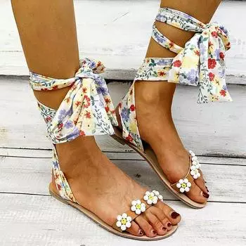 Модная обувь для отдыха, модная обувь для дропшиппинга, распродажа, винтажные туфли на шнуровке с цветочным принтом и гладиаторскими ретро-женскими сандалиями 35 красный
