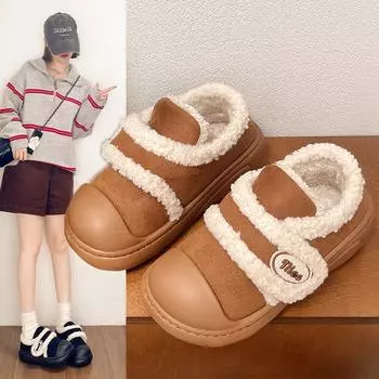 Модная обувь для отдыха, женская обувь, зимние ботинки, новая зимняя обувь 2024 года с плюшевой изоляцией, толстая подошва, нескользящая хлопковая обувь 36-37 чёрный