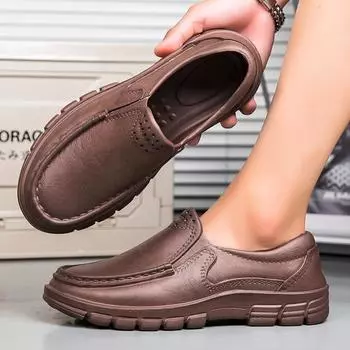 Модная обувь для повара, четырехсезонная противоскользящая маслостойкая обувь больших размеров, деловая повседневная мужская рабочая кожаная обувь, удобная мягкая подошва, черный, коричневый 46 коричневый