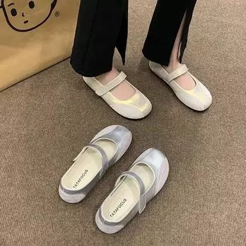 Модная обувь для женщин 2024 года, балетки с закрытым носком, повседневные женские кроссовки, мягкая женская обувь с круглым носком, разноцветные новые балетки 35 бежевый