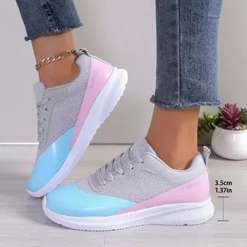 Модная обувь для женщин 2024 года, горячая распродажа, женская обувь на шнуровке, вулканизированная обувь, осенняя дышащая сетка, разноцветная повседневная удобная обувь для ходьбы 36 чёрный