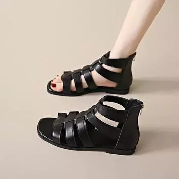 Модная обувь для женщин 2024 года, модные женские сандалии в римском стиле, летние повседневные сандалии, женские туфли с квадратным носком и молнией сзади, женская обувь для активного отдыха Zapatos 35 чёрный