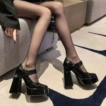 Модная обувь для женщин 2024 года, модные женские туфли-лодочки с квадратным носком, осенние туфли Мэри Джейн с мелкой пряжкой, однотонные туфли для вечеринок на массивном каблуке 34 бежевый