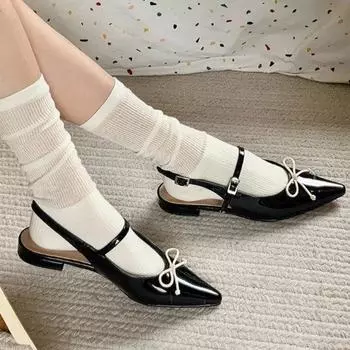 Модная обувь для женщин 2024 года, модные женские туфли-лодочки с пряжкой, осенние туфли с острым носком, галстук-бабочка, однотонные, сексуальные, платье, босоножки на каблуке, туфли Zapatos 35 чёрный