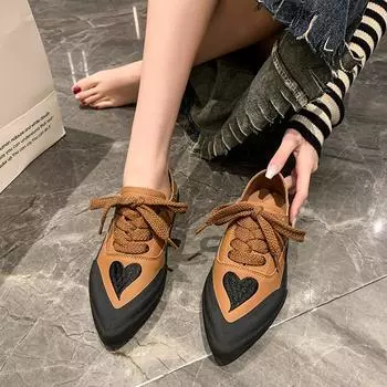 Модная обувь для женщин 2024 года, новые женские спортивные повседневные туфли с острым носком на плоской подошве, женские туфли на шнуровке 35 чёрный