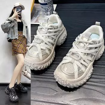 Модная обувь для женщин 2024 года, повседневные кроссовки на платформе, дизайнерская брендовая обувь класса люкс для женщин, кроссовки на танкетке, массивные кроссовки для женщин, кроссовки для бега 35 бежевый