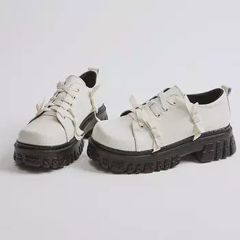 Модная обувь для женщин 2024 года, ретро, симпатичные туфли с бантом, маленькие кожаные туфли, женские, новые, черные, одинарные туфли с толстой подошвой и круглым носком, свободные туфли-торты 35 чёрный