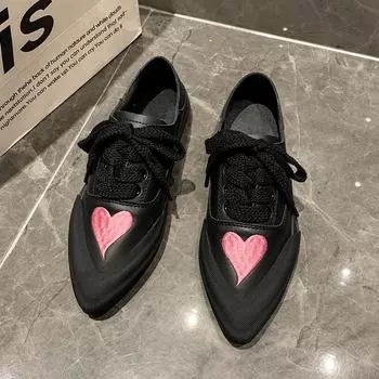 Модная обувь для женщин 2024 года, трендовая новая женская спортивная обувь, повседневная обувь с острым носком на плоской подошве, женская обувь на шнуровке, одинарная обувь Zapatos Mujer 35 чёрный