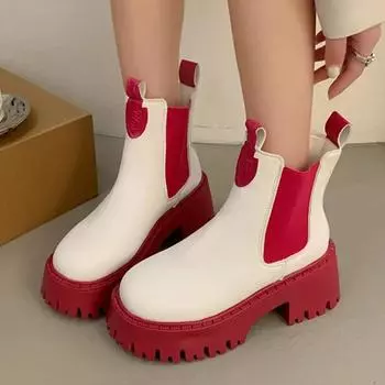 Модная обувь для женщин 2024 года, высококачественные женские сапоги с круглым носком, однотонные, короткие, на платформе, с толстым каблуком, голые сапоги 35