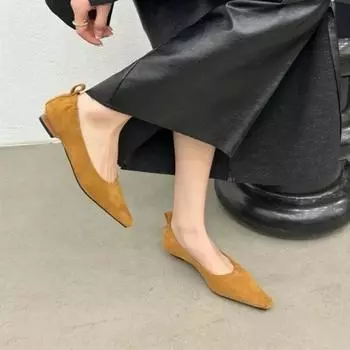 Модная обувь для женщин 2024 года, женская обувь на плоской подошве без застежек, элегантные туфли на плоской подошве с заостренным носком и небольшим каблуком, женская обувь 35 коричневый