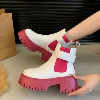Модная обувь для женщин 2024 года, женские сапоги до середины икры, современные сапоги на платформе, женские туфли-кольца с круглым носком и квадратным каблуком, женские ботильоны 35 белый