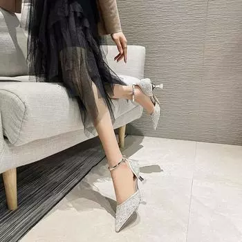 Модная обувь для женщин Bling Shing женские туфли-лодочки 2024Ankle Strap High Heels Shoes Woman Slim Toe Thin Heels Shoes Wedding Party Shoes 35 золотой