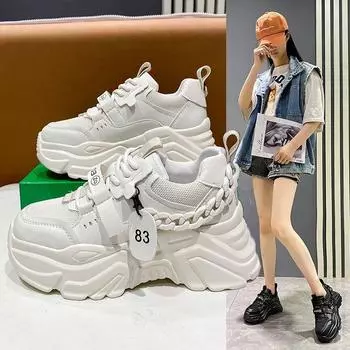 Модная обувь для женщин Цепи Дышащая обувь на платформе Роскошная дизайнерская женская обувь Легкая обувь для отдыха и прогулок Модные женские кроссовки 35 чёрный