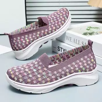Модная обувь для женщин Кроссовки сетчатые дышащие клетчатые удобные для мам Мягкие однотонные модная женская обувь легкие Zapatos De Mujer 36