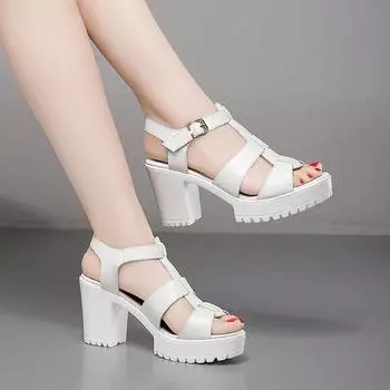 Модная обувь для женщин, летние женские босоножки на среднем каблуке, водонепроницаемые, с пряжкой One Word, с открытым носком, с шитьем Zapatillas De Mujer 35 белый