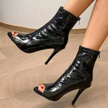 Модная обувь для женщин. Летние женские босоножки. Однотонные босоножки с открытым носком и застежкой-молнией на высоком каблуке. Лаконичные женские босоножки. 35