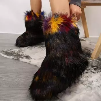 Модная обувь для женщин, новые женские ботинки без застежек, зимние, с круглым носком, из цельного флоксового плюша, теплые, на среднем каблуке, водонепроницаемые, повседневные, зимние ботинки 36 чёрный