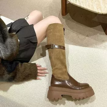 Модная обувь для женщин, женские ботинки с застежкой-молнией спереди, зимние, с круглым носком, на массивной платформе и высоком каблуке, Botas De Mujer 35