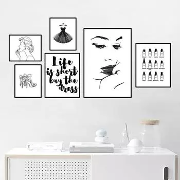 модная обувь холст живопись нейл-арт картина девушка макияж салон красоты декор стен мини-платье настенная живопись холст живопись HD2921 21x30cm no frame