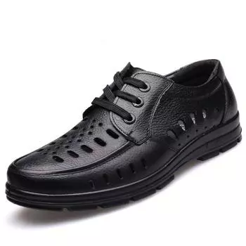 Модная обувь из натуральной кожи, мужские летние сандалии, полые мужские сандалии, мужская брендовая повседневная обувь, мужские мокасины H554 38