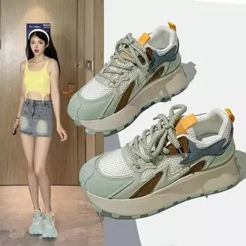 Модная обувь класса люкс для женщин Повседневные массивные кроссовки на шнуровке на плоской подошве Женские кроссовки для бега Дышащая обувь для женщин Тенденция 2024 года 35 серый