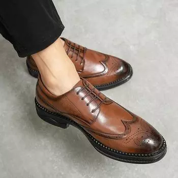 Модная обувь класса люкс с гравировкой на брогах для мужчин, высококачественные кожаные туфли-оксфорды, кожаные туфли на шнуровке, дизайнерская обувь-мокасины 37 чёрный