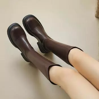 Модная обувь Krazing Pot Microfiber на осень и зиму. Сапоги для верховой езды с толстой подошвой, с круглым носком, сохраняющие тепло, с толстой подошвой, на молнии, высокие сапоги 34 чёрный