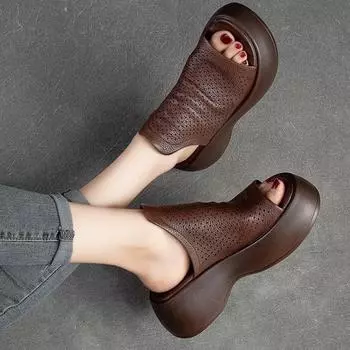 Модная обувь на среднем каблуке, тапочки, женские сандалии, летние шлепанцы, повседневные пляжные босоножки с открытой пяткой 35 коричневый