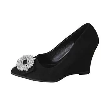 Модная обувь на танкетке, осенние новинки, черные туфли на высоком каблуке, женская профессиональная обувь 35