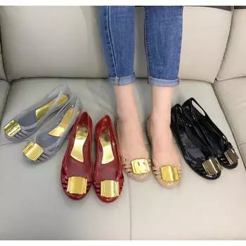 Модная обувь на танкетке с круглым носком и металлической пряжкой Suqare, дышащие сандалии с отверстиями 5 красный