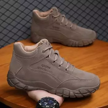 Модная обувь осень-зима, новые мужские повседневные спортивные туфли, корейская версия средней высоты, теплые универсальные мужские туфли на мягкой подошве со шнуровкой 39 чёрный