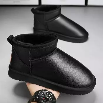 Модная обувь PARZIVAL для мужчин, зимняя модная нескользящая хлопковая обувь, мужские утолщенные кожаные водонепроницаемые повседневные зимние ботинки, черные теплые ботинки 40 чёрный