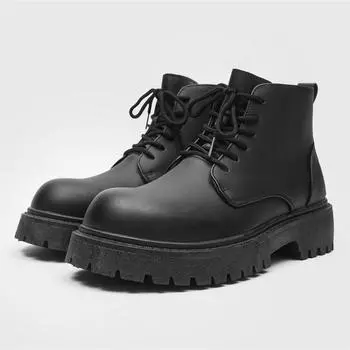 Модная обувь PARZIVAL весна-осень, мужская повседневная обувь из кожи с большой головкой, удобная деловая обувь на шнуровке и платформе, официальная обувь 39 чёрный