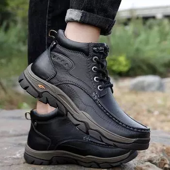 Модная обувь ручной работы из натуральной кожи для походов на открытом воздухе, мужские ботильоны, роскошные брендовые нескользящие ботинки для скалолазания, мужские зимние теплые ботинки на меху 38