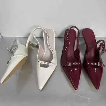 Модная обувь с металлическими заклепками, женская обувь на мелком каблуке, женские туфли-лодочки с острым носком, женская обувь на среднем каблуке 40 чёрный