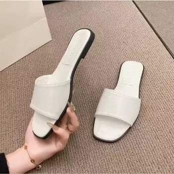 Модная обувь. Тапочки с низким квадратным носком. Роскошные шлепанцы. Женские дизайнерские тапочки. Лето 2024 года. Мягкая ткань. Римские каблуки-копыта. Лаконичный ПУ. 35 чёрный