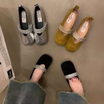 Модная обувь Тапочки с плоским носком Мюли для женщин 2024 года Квадратный каблук Слайды Низкие Pantofle Block New Rome PU Копыта Каблуки Базовый ретро Rubb 35 чёрный