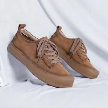 Модная обувь в стиле минимализма для мужчин, повседневные кожаные кроссовки с широким носком, легкие прогулочные туфли, замшевые туфли, кроссовки 38 коричневый