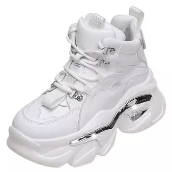 Модная обувь, высокие кроссовки на толстом каблуке 7 см, женские ботильоны на высокой платформе, новые зимние кожаные кроссовки на толстой подошве для женщин, Botas Mujer 34 чёрный