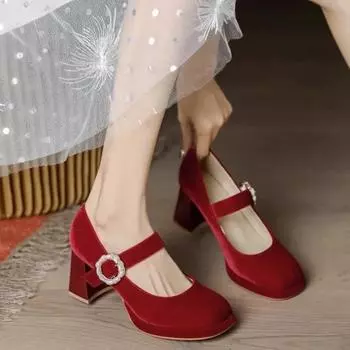Модная обувь Женская 2024 Мэри Джейн Туфли на высоком каблуке Женские модные туфли-лодочки для вечеринок Женские туфли на платформе с неглубокой пряжкой на ремешке с квадратным каблуком Женские 34 покинуть белый